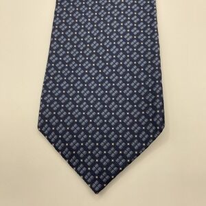 Hickey Freeman Tie 60.5x3.75 Silk Foulard Diamond Blue Silver VGUC